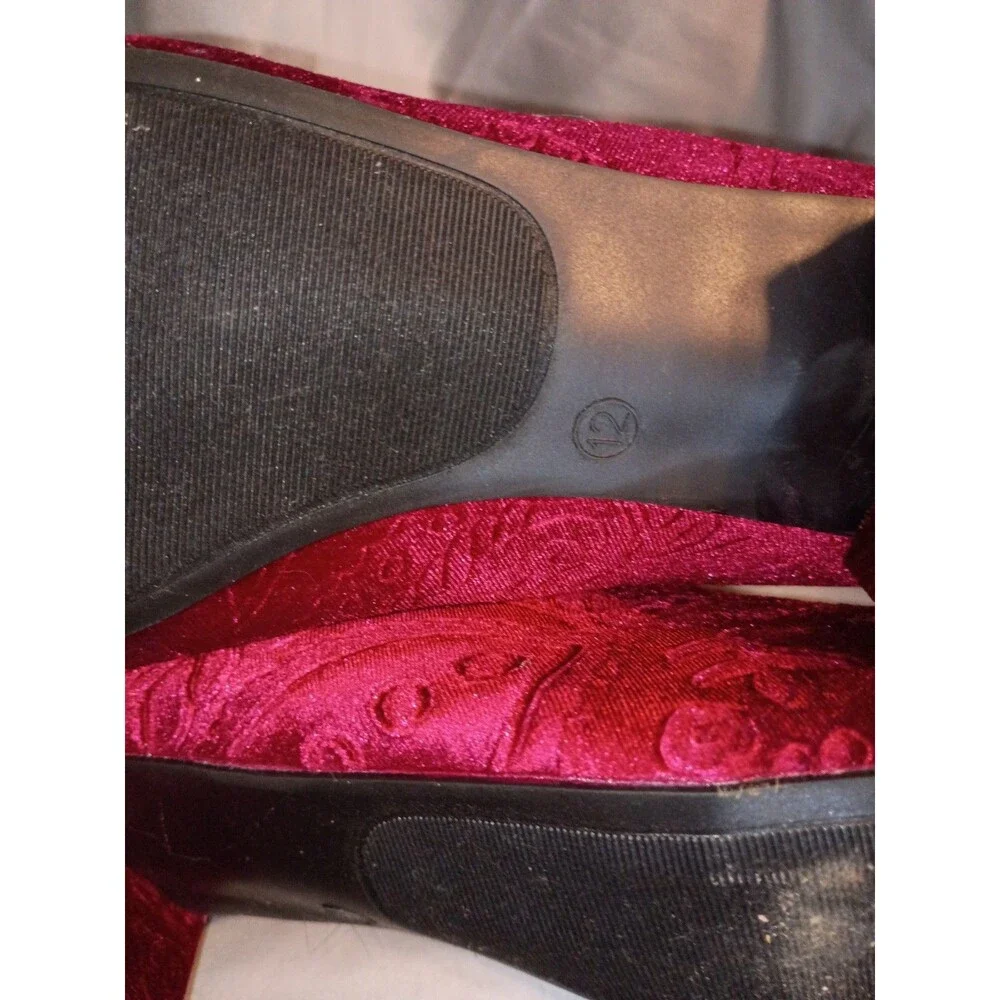 Just Fabulous Red Jacquard Ankle Boots Back Zip Sz 12 Festival